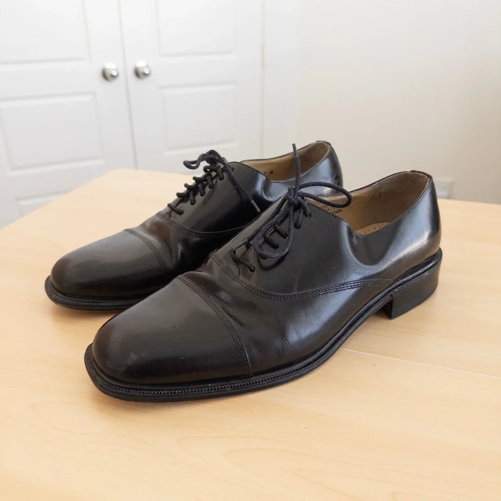 Stacy Adams Mens Oxford Shoes 11M Black Leather Cap Toe Lace Up Classic Formal